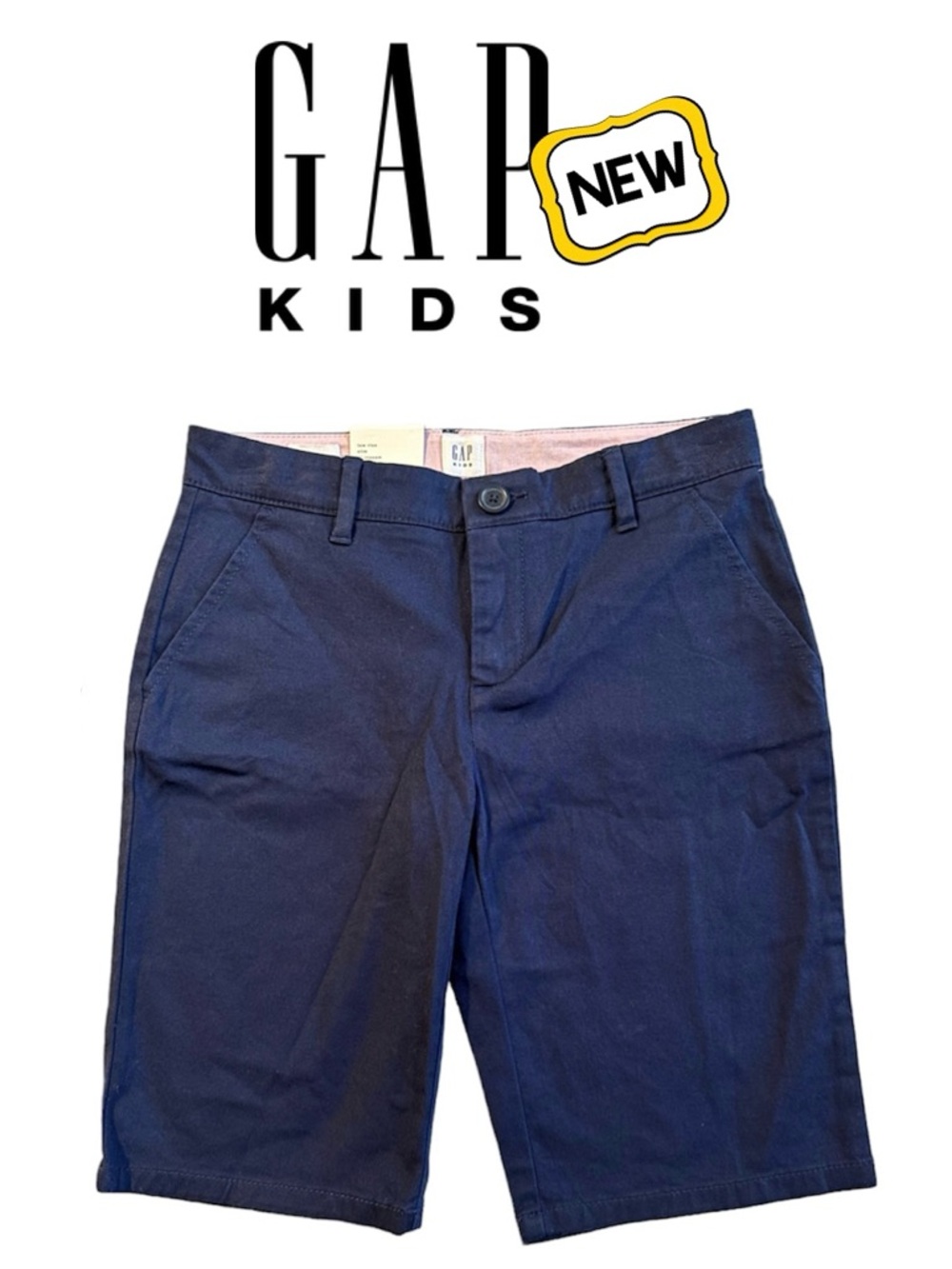 New GAP Kids Navy Bermuda Shorts Adjustable Waist Stretch 9” Inseam Girl 12 NWT